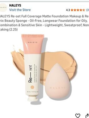 HALEYS Re-set Full Coverage Matte Foundation Makeup & Re-mix Beauty Sponge(2.25)